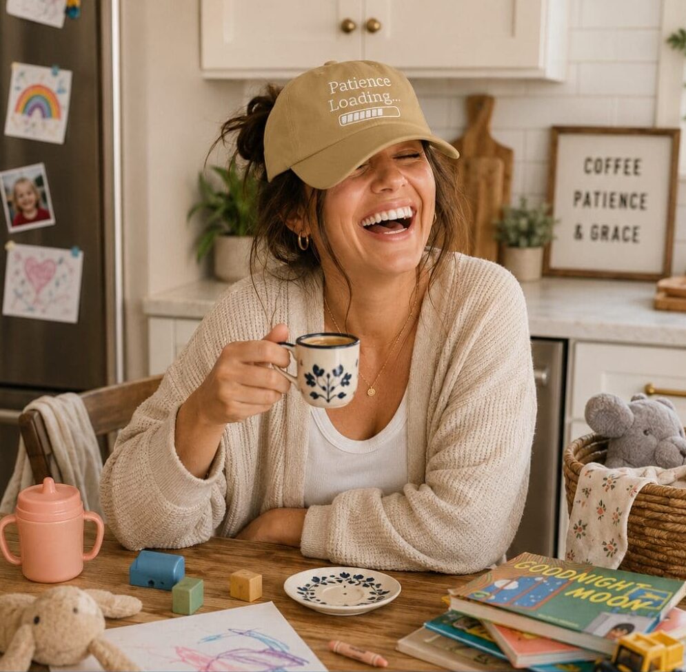 Mom enjoying a cup of coffee to push through the rest of the chaotic day with kids